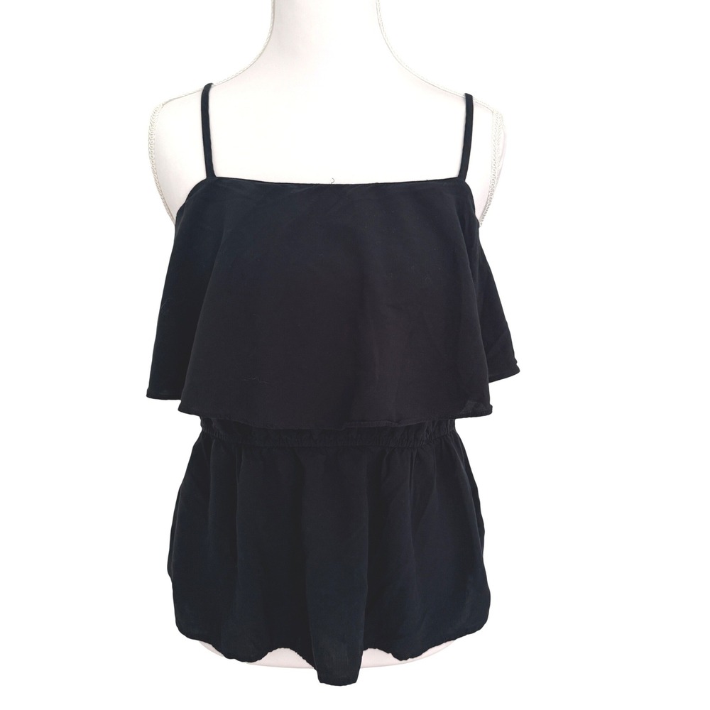 Old Navy Peplum Cami Top Womens Small‎ Black Ruffle Adjustable Straps Rayon